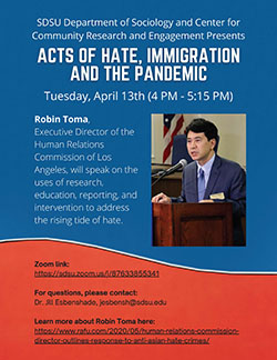 Acts of Hate, Immigration, and the Pandemic flyer - click on link below to download