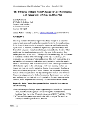 The Influence of Rapid Social Change on Civic Community and Perceptions of Crime and Disorder